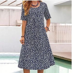 - Beautiful hibiscus scoop neck asymmetrical midi dress with side pockets …